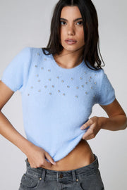 Fleece Embellished Crop Knitted Top