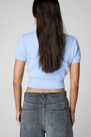 Fleece Embellished Crop Knitted Top