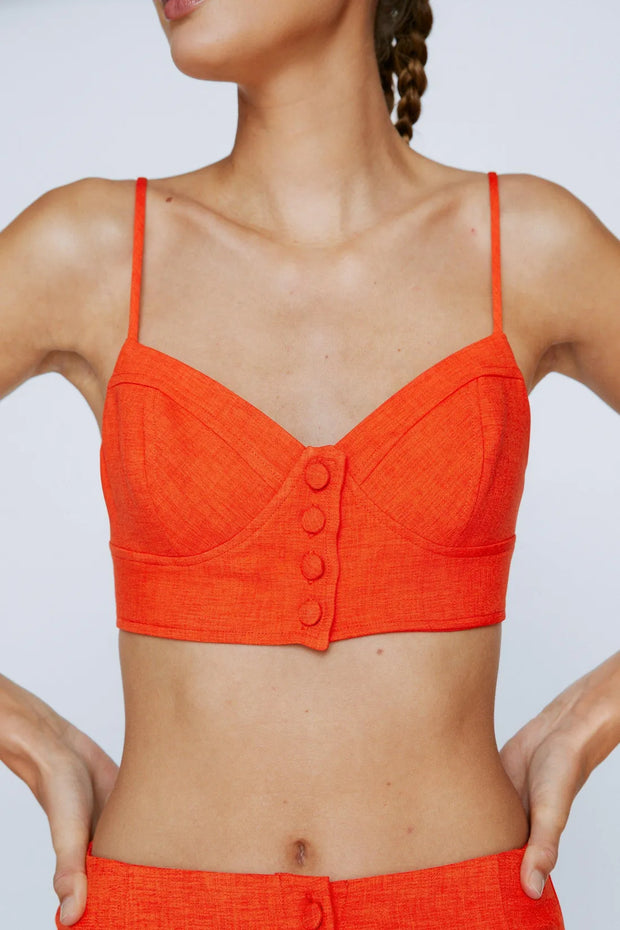 Tailored Button Front Bralette Top