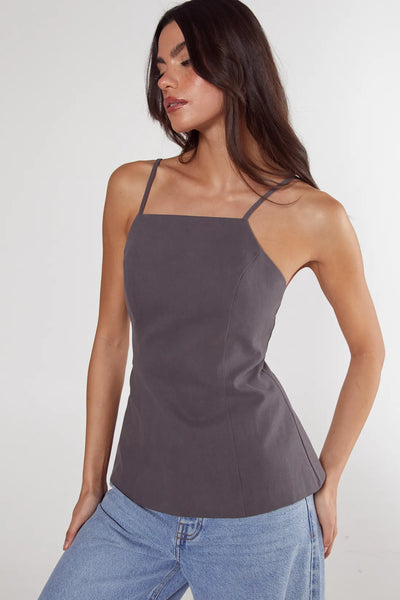 Tailored Cotton Twill Backless Longline Top